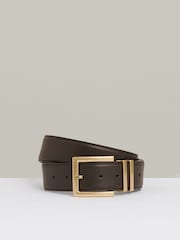 Reiss Chocolate Brompton Leather Square Buckle Belt - Image 1 of 4