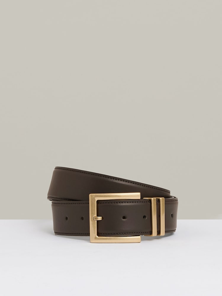Reiss Chocolate Brompton Leather Square Buckle Belt - Image 1 of 4