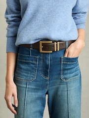 Reiss Chocolate Brompton Leather Square Buckle Belt - Image 2 of 4