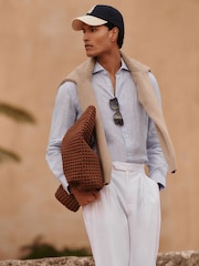 Soft Blue/White Fine Stripe - Льняная рубашка на пуговицах Reiss Ruban - Изображение 1 из 8