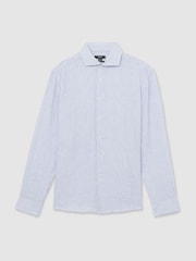 Soft Blue/White Fine Stripe - Льняная рубашка на пуговицах Reiss Ruban - Изображение 2 из 8