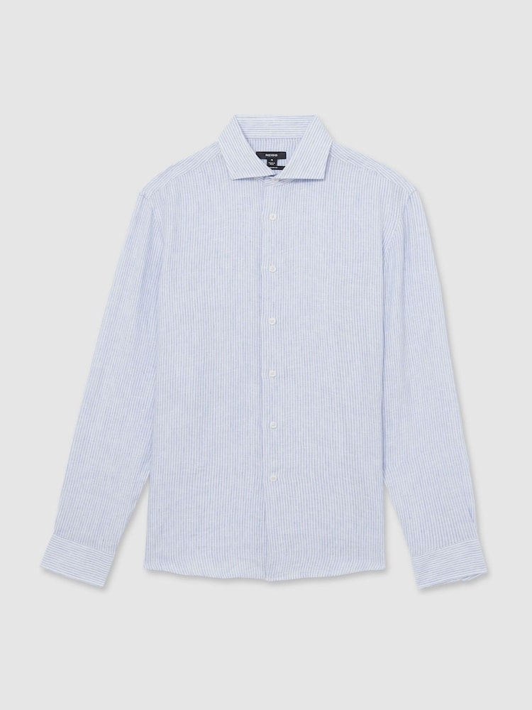 Soft Blue/White Fine Stripe - Льняная рубашка на пуговицах Reiss Ruban - Изображение 2 из 8