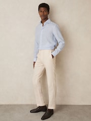 Soft Blue/White Fine Stripe - Льняная рубашка на пуговицах Reiss Ruban - Изображение 5 из 8