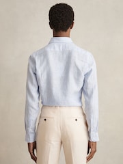 Soft Blue/White Fine Stripe - Льняная рубашка на пуговицах Reiss Ruban - Изображение 6 из 8