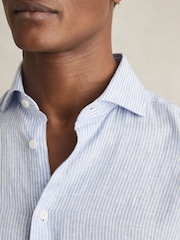 Soft Blue/White Fine Stripe - Льняная рубашка на пуговицах Reiss Ruban - Изображение 7 из 8