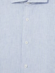 Soft Blue/White Fine Stripe - Льняная рубашка на пуговицах Reiss Ruban - Изображение 8 из 8