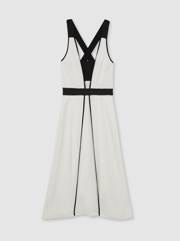 Reiss Valencia ausgestelltes Midikleid mit Kontrastbesatz und Leinen - Bild 2 von 5 Reiss Valencia ausgestelltes Midikleid mit Kontrastbesatz und Leinen - Bild 2 von 5