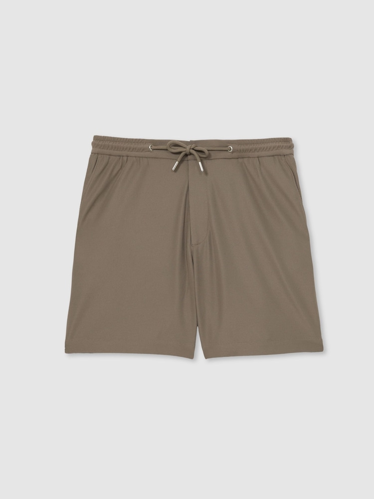Reiss Mocha Brown Newmark Textured Drawstring Shorts - Image 2 of 6