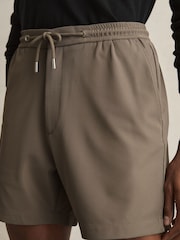 Reiss Mocha Brown Newmark Textured Drawstring Shorts - Image 4 of 6