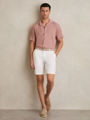 Reiss Dark Rose Pink Hunt Textured Cuban Collar Shirt - Image 1 of 5