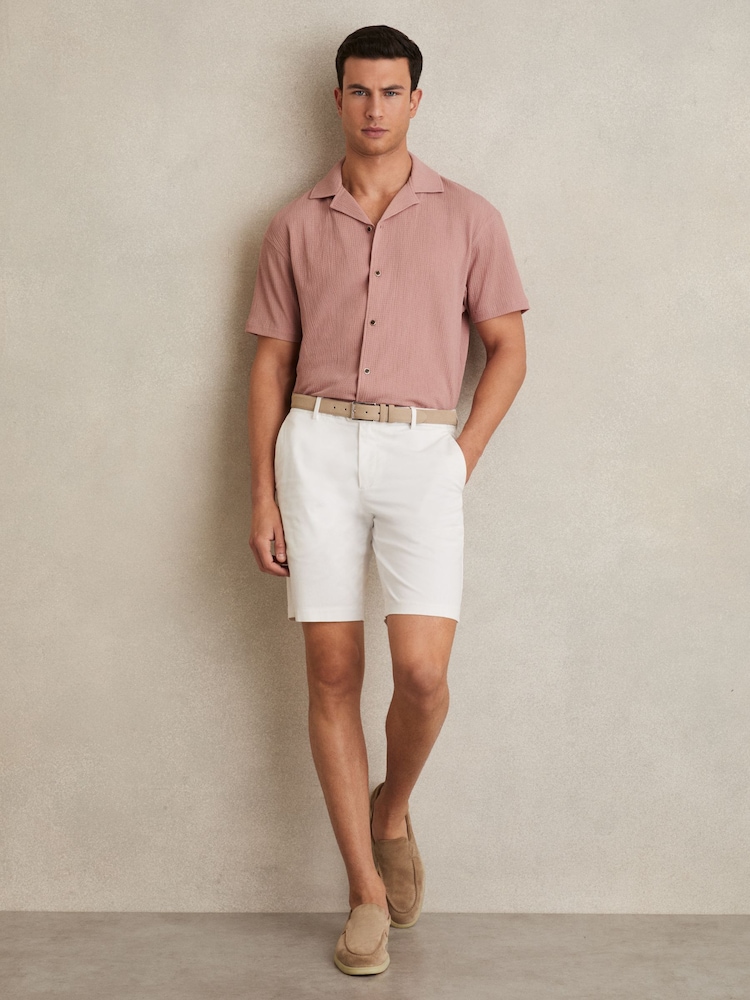 Reiss Dark Rose Pink Hunt Textured Cuban Collar Shirt - Image 1 of 5