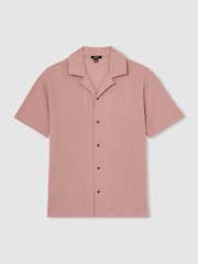 Reiss Dark Rose Pink Hunt Textured Cuban Collar Shirt - Image 2 of 5