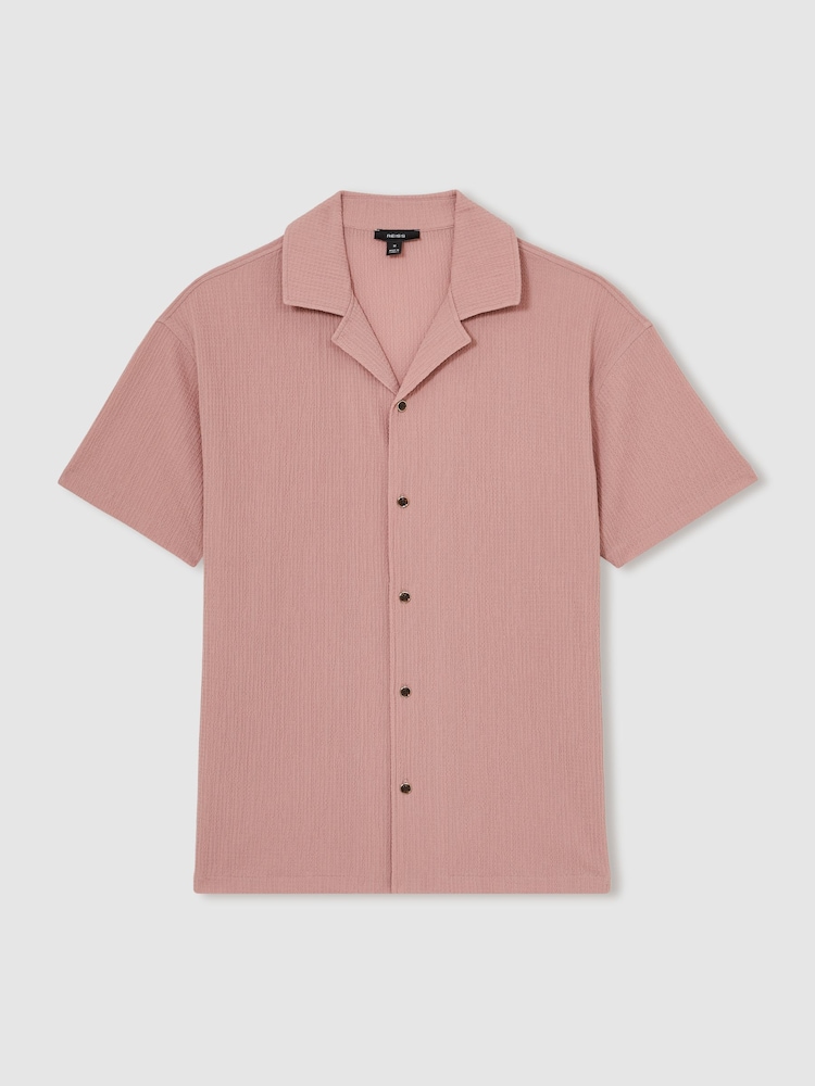 Reiss Dark Rose Pink Hunt Textured Cuban Collar Shirt - Image 2 of 5
