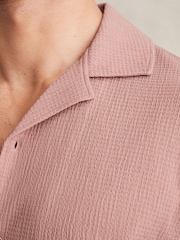 Reiss Dark Rose Pink Hunt Textured Cuban Collar Shirt - Image 3 of 5