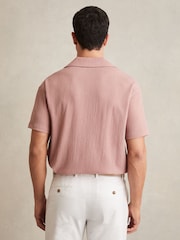 Reiss Dark Rose Pink Hunt Textured Cuban Collar Shirt - Image 4 of 5