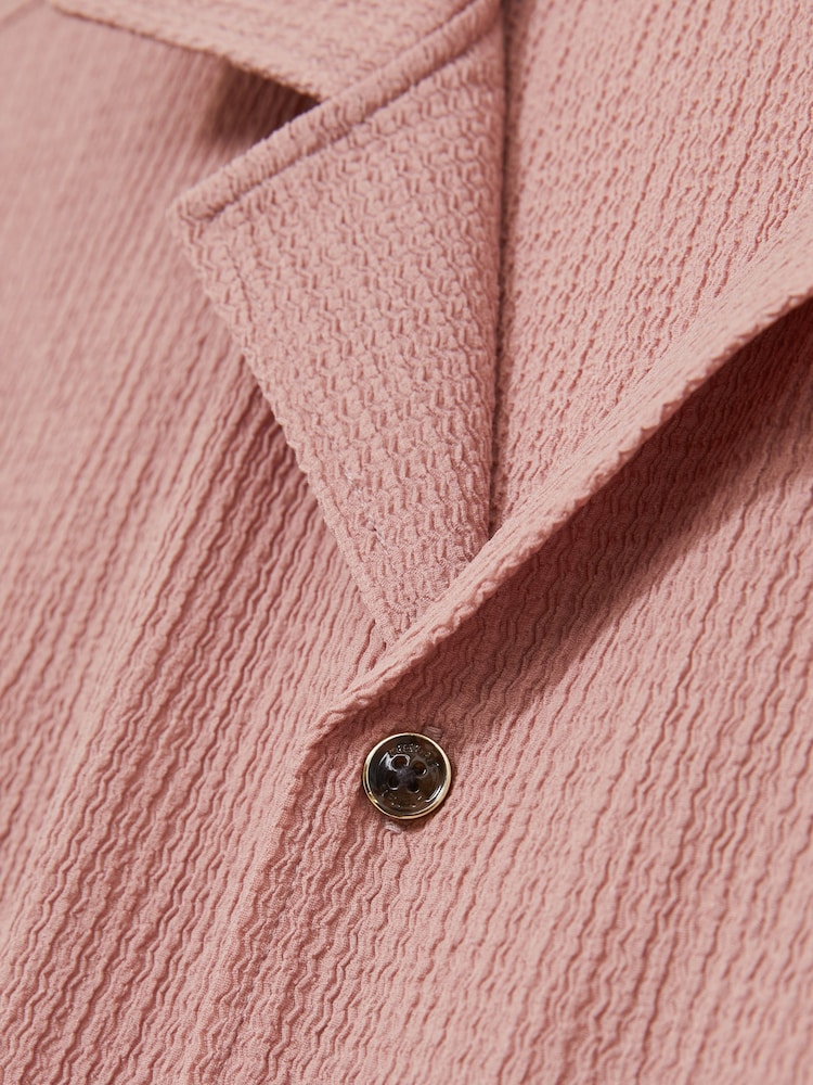Reiss Dark Rose Pink Hunt Textured Cuban Collar Shirt - Image 5 of 5