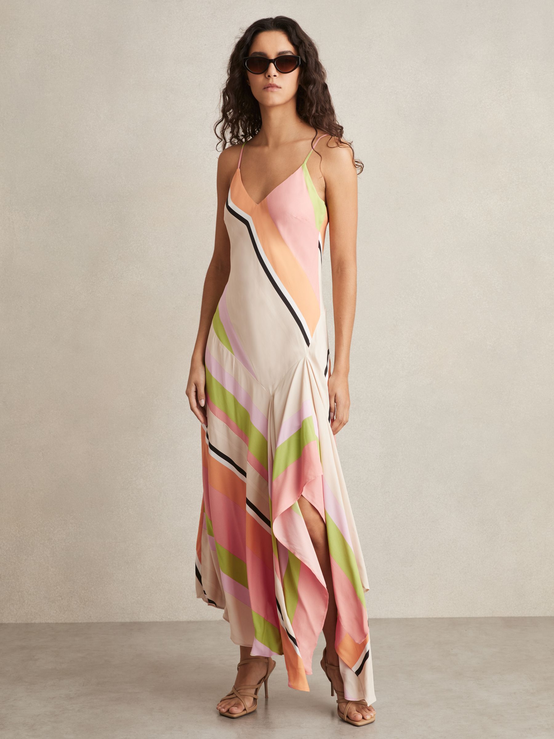 Buy Reiss Pink/Green Hallia Stripe-Print Handkerchief Maxi
