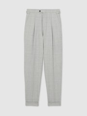 Reiss Soft Grey Melange Tecnic Wool-Linen Check Tapered Trousers - Image 2 of 7