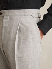 Reiss Soft Grey Melange Tecnic Wool-Linen Check Tapered Trousers - Image 5 of 7