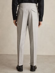 Reiss Soft Grey Melange Tecnic Wool-Linen Check Tapered Trousers - Image 6 of 7