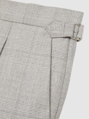 Reiss Soft Grey Melange Tecnic Wool-Linen Check Tapered Trousers - Image 7 of 7