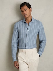 Airforce Blue/White Bengal Stripe - Льняная рубашка на пуговицах Reiss Ruban - Изображение 1 из 7