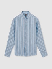 Airforce Blue/White Bengal Stripe - Льняная рубашка на пуговицах Reiss Ruban - Изображение 2 из 7