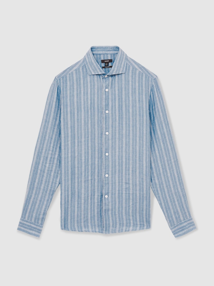 Airforce Blue/White Bengal Stripe - Льняная рубашка на пуговицах Reiss Ruban - Изображение 2 из 7