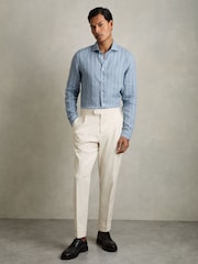 Airforce Blue/White Bengal Stripe - Льняная рубашка на пуговицах Reiss Ruban - Изображение 3 из 7