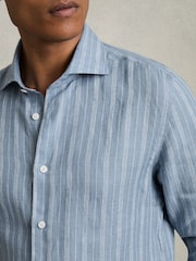 Airforce Blue/White Bengal Stripe - Льняная рубашка на пуговицах Reiss Ruban - Изображение 4 из 7