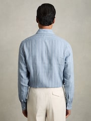 Airforce Blue/White Bengal Stripe - Льняная рубашка на пуговицах Reiss Ruban - Изображение 5 из 7