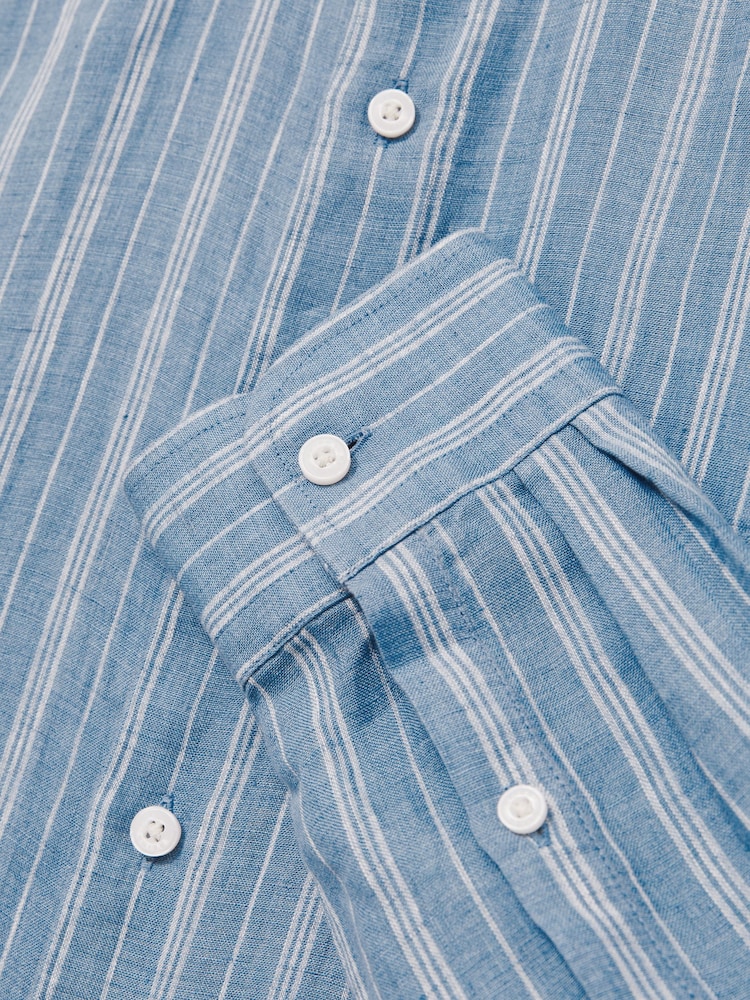 Airforce Blue/White Bengal Stripe - Льняная рубашка на пуговицах Reiss Ruban - Изображение 7 из 7