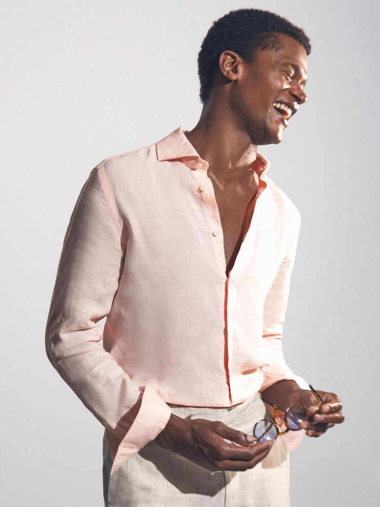 Reiss Prep Pink Ruban Linen Button-Through Shirt - Image 4 of 6