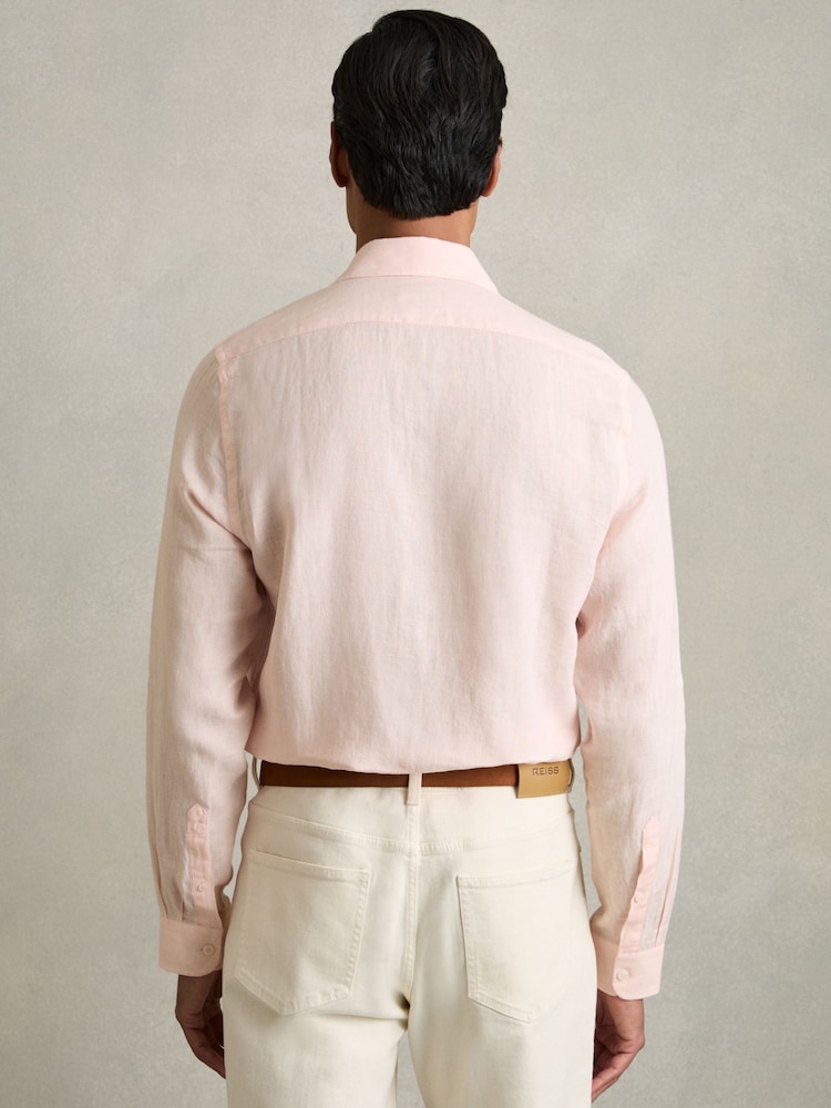 Reiss Prep Pink Ruban Linen Button-Through Shirt - Image 5 of 6