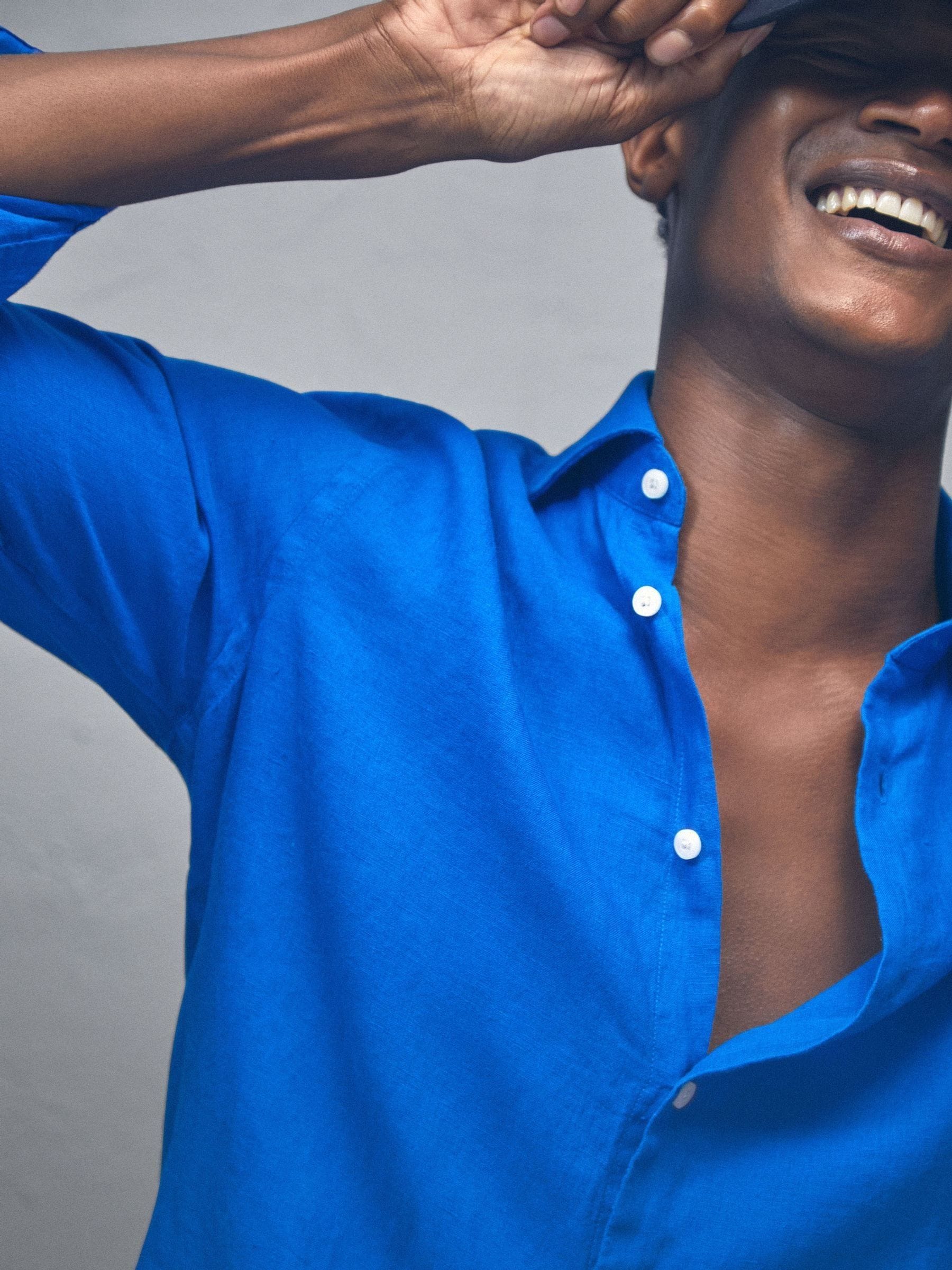 Buy Reiss Bright Blue Ruban Linen Button-Through Shirt from the