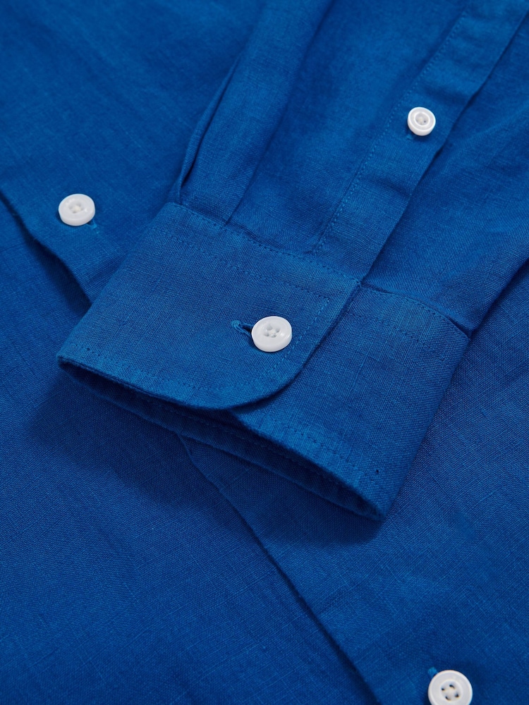 Reiss Bright Blue Ruban Linen Button-Through Shirt - Image 7 of 7 Reiss Bright Blue Ruban Linen Button-Through Shirt - Image 7 of 7