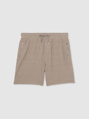 Nertsgrijs/bruin - Reiss Phillimore Cotton Textured Drawstring Shorts - Image 2 of 5