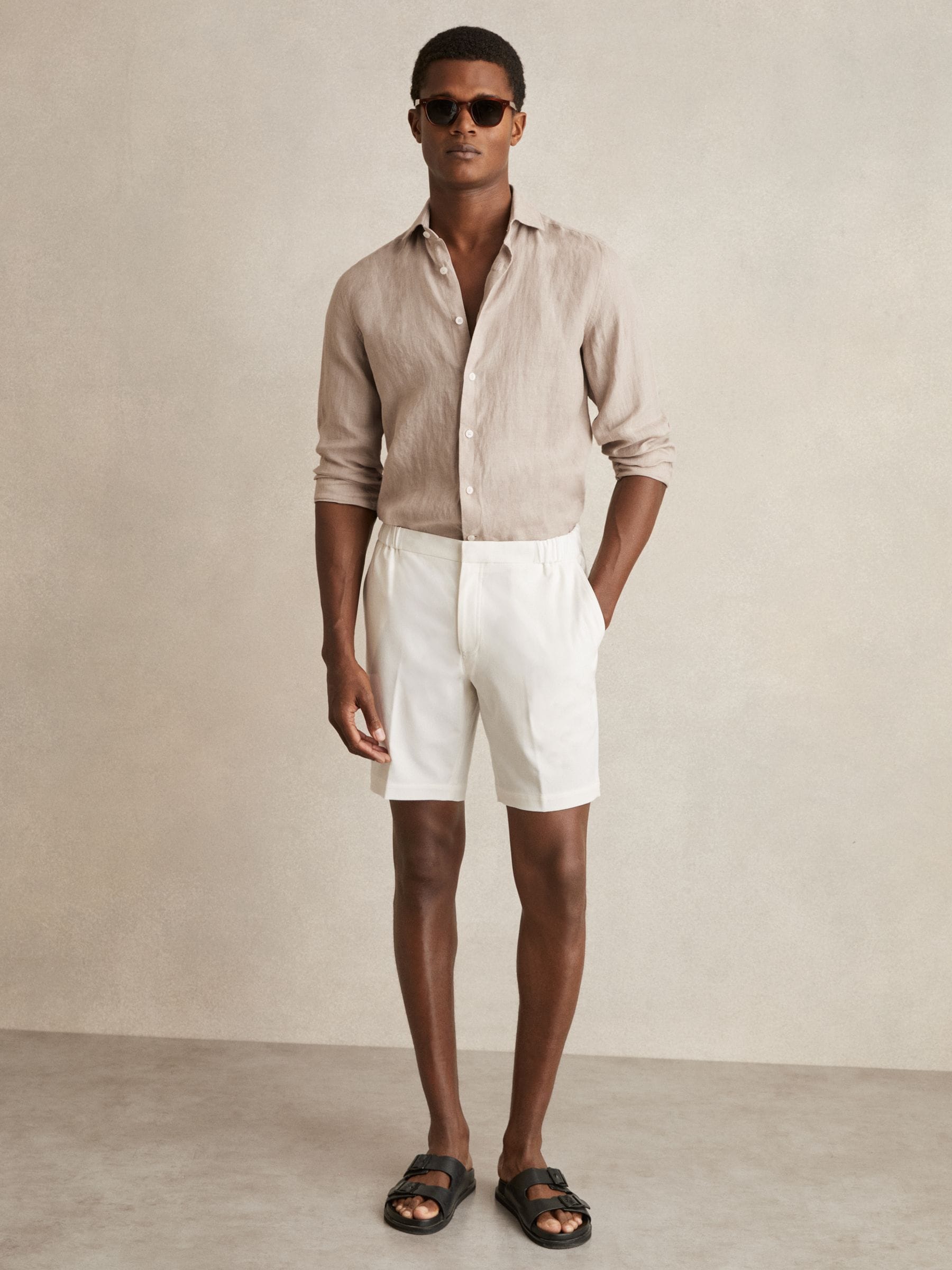 Reiss Mink Brown Linen Button-through Shirt In Brown