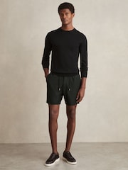 Reiss Dark Green Newmark Textured Drawstring Shorts - Image 1 of 6