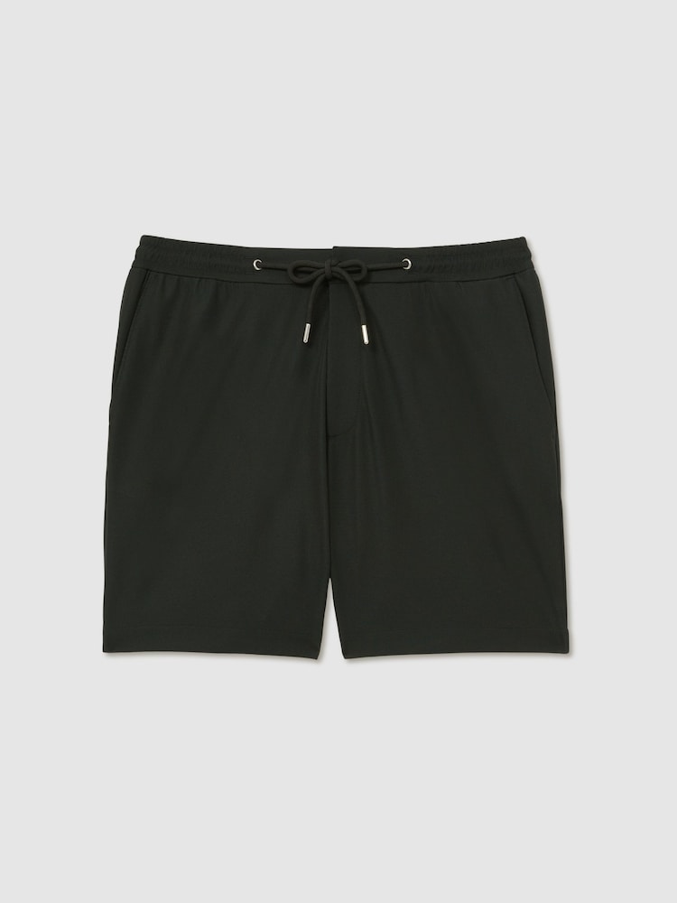Reiss Dark Green Newmark Textured Drawstring Shorts - Image 2 of 6