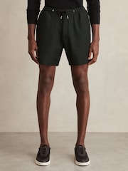 Reiss Dark Green Newmark Textured Drawstring Shorts - Image 3 of 6