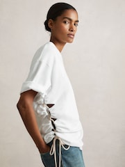 Reiss White Berkeley Atelier Cotton Cut-Out Rope-Cord Top - Image 1 of 6