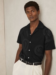 Reiss Black Stockwell Cotton Paisley-Embroidered Shirt - Image 1 of 6