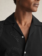 Reiss Black Stockwell Cotton Paisley-Embroidered Shirt - Image 4 of 6