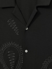 Reiss Black Stockwell Cotton Paisley-Embroidered Shirt - Image 6 of 6