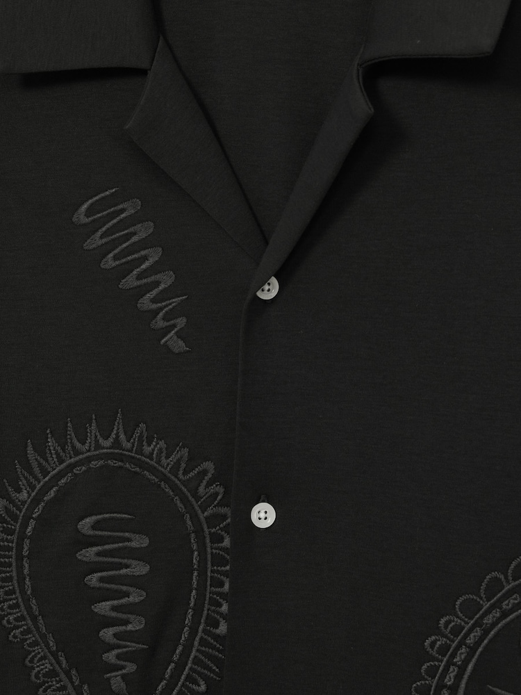 Reiss Black Stockwell Cotton Paisley-Embroidered Shirt - Image 6 of 6