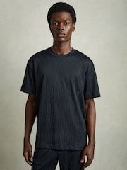 Reiss Navy Ivan Oversized Wave-Jacquard T-Shirt - Image 1 of 6