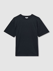 Reiss Navy Ivan Oversized Wave-Jacquard T-Shirt - Image 2 of 6
