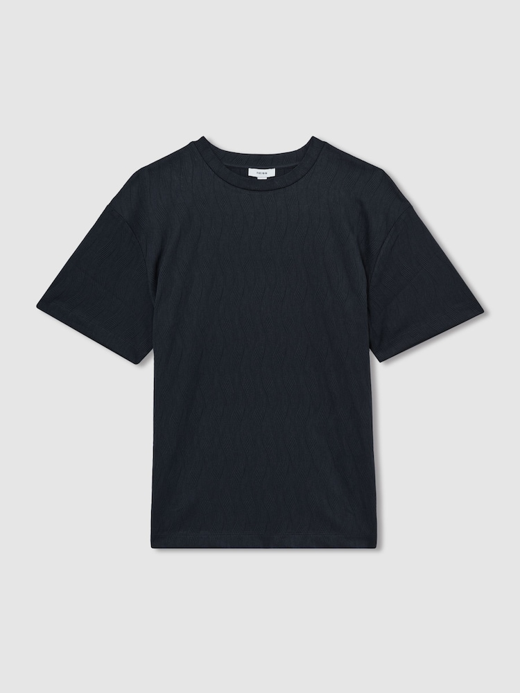 Reiss Navy Ivan Oversized Wave-Jacquard T-Shirt - Image 2 of 6