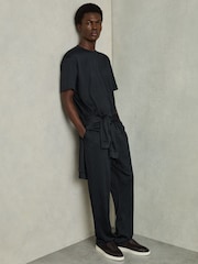 Reiss Navy Ivan Oversized Wave-Jacquard T-Shirt - Image 3 of 6